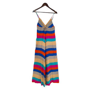 Multicolor Maxi Dress Striped Sleeveless Beachy Casual V-Neck Size S